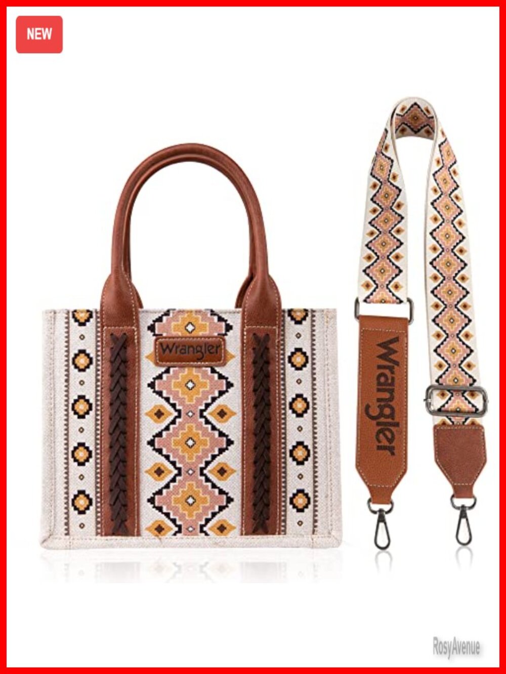 Western Aztec Tote Bag Satchel Top Handle Detachable Strap Cotton Canvas